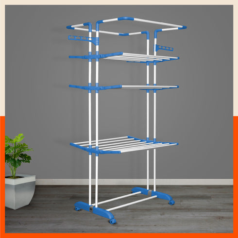 Bathla Mobidry Terra 4 Level Steel Modular Cloth Drying Stand For Home (Blue - Extra Large) Made in India